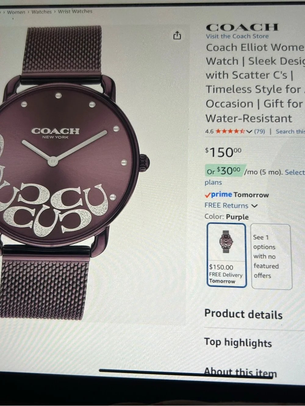 NWT Coach Elliot Watch